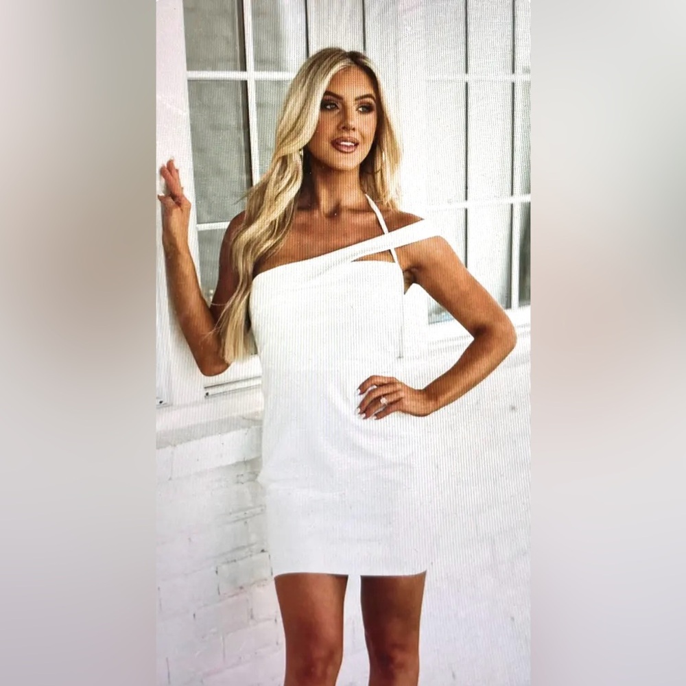 THESE THREE BOUTIQUE White Cross Over Strap One Shoulder Bodycon Mini Dress